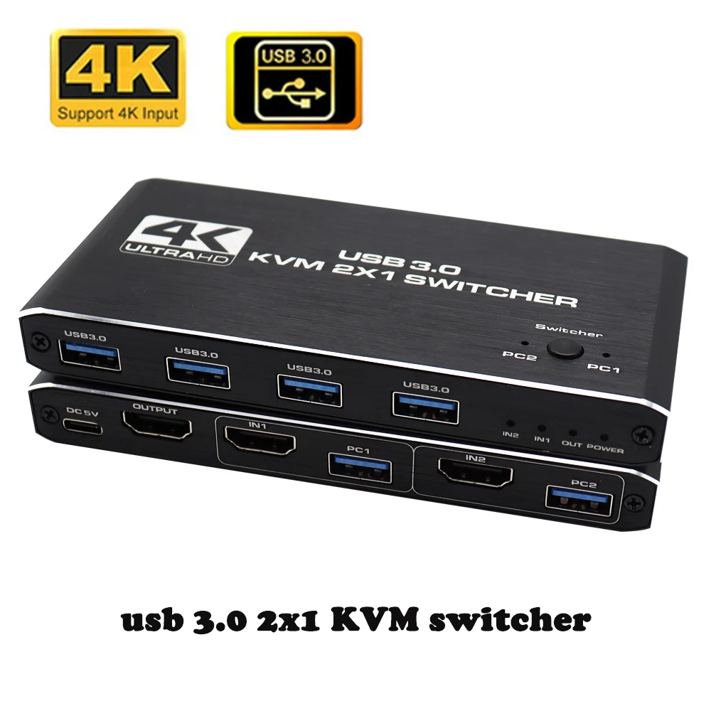 

4K USB KVM Switch USB 3.0 Switcher HDMI-compatible KVM Switch 2 In 1 Out for 2 PC Sharing Keyboard and Mouse EDID / HDCP Printer