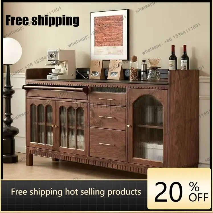 LD North American black walnut color side cabinet solid wood retro style large capacity locker