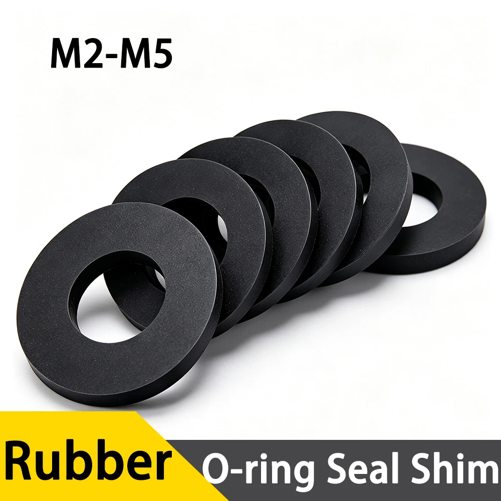 100Pcs M2-M5 Rubber  O-ring Flat Washer Seal Gasket For Screw Pipe Hardware Fitting  Leak Proof Waterproof Shock Absorbing