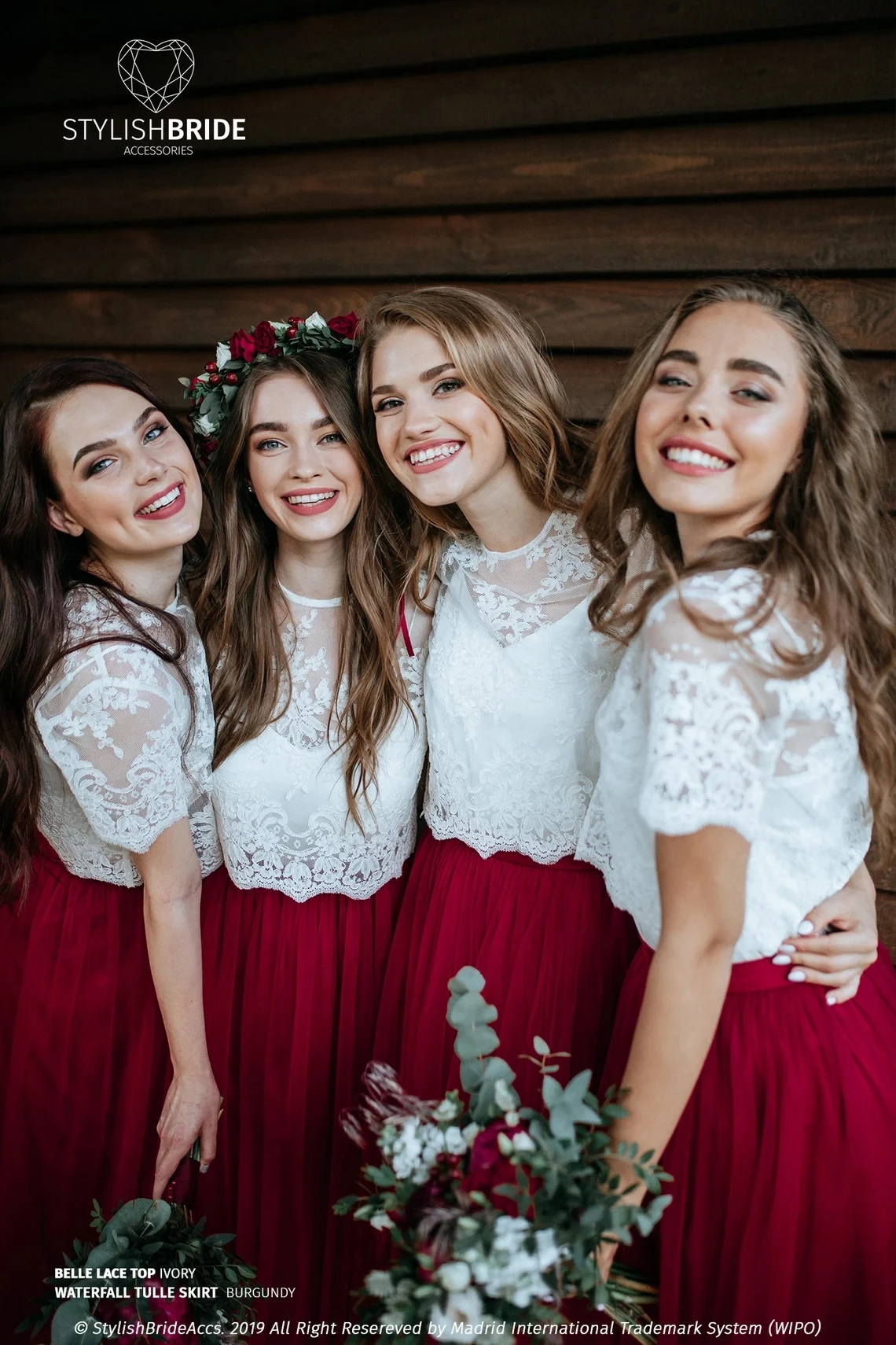 FATAPAESE Elegant Bridesmaids Dress Bohemia Boho Burgundy Summer Women Gowns Tulle Gown And Belle Lace AppquliesTops And  Skirts