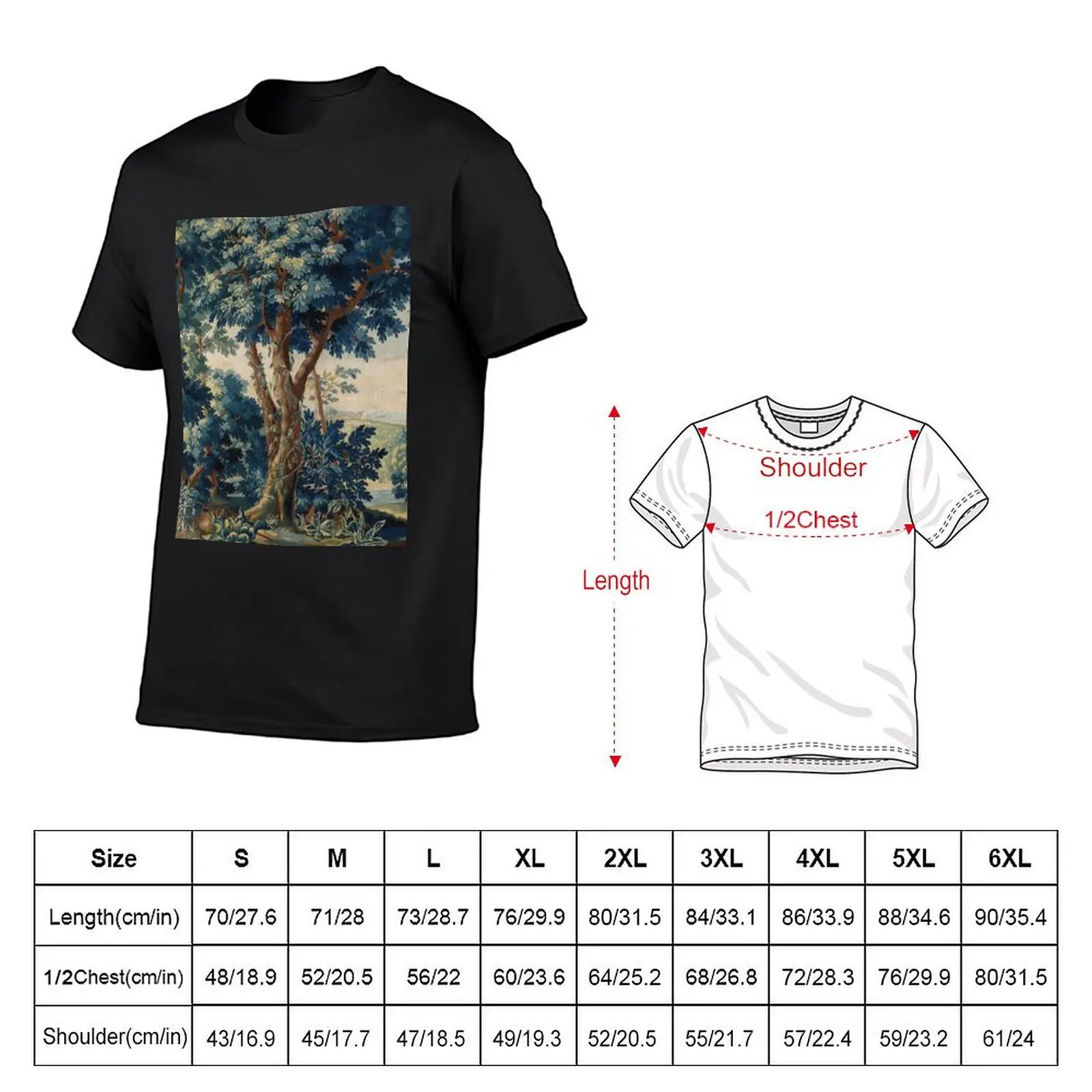 GREENERY, TREES IN WOODLAND LANDSCAPE Antique Flemish Tapestry T-Shirt animal prinfor boys plus size clothes graphic shirts men