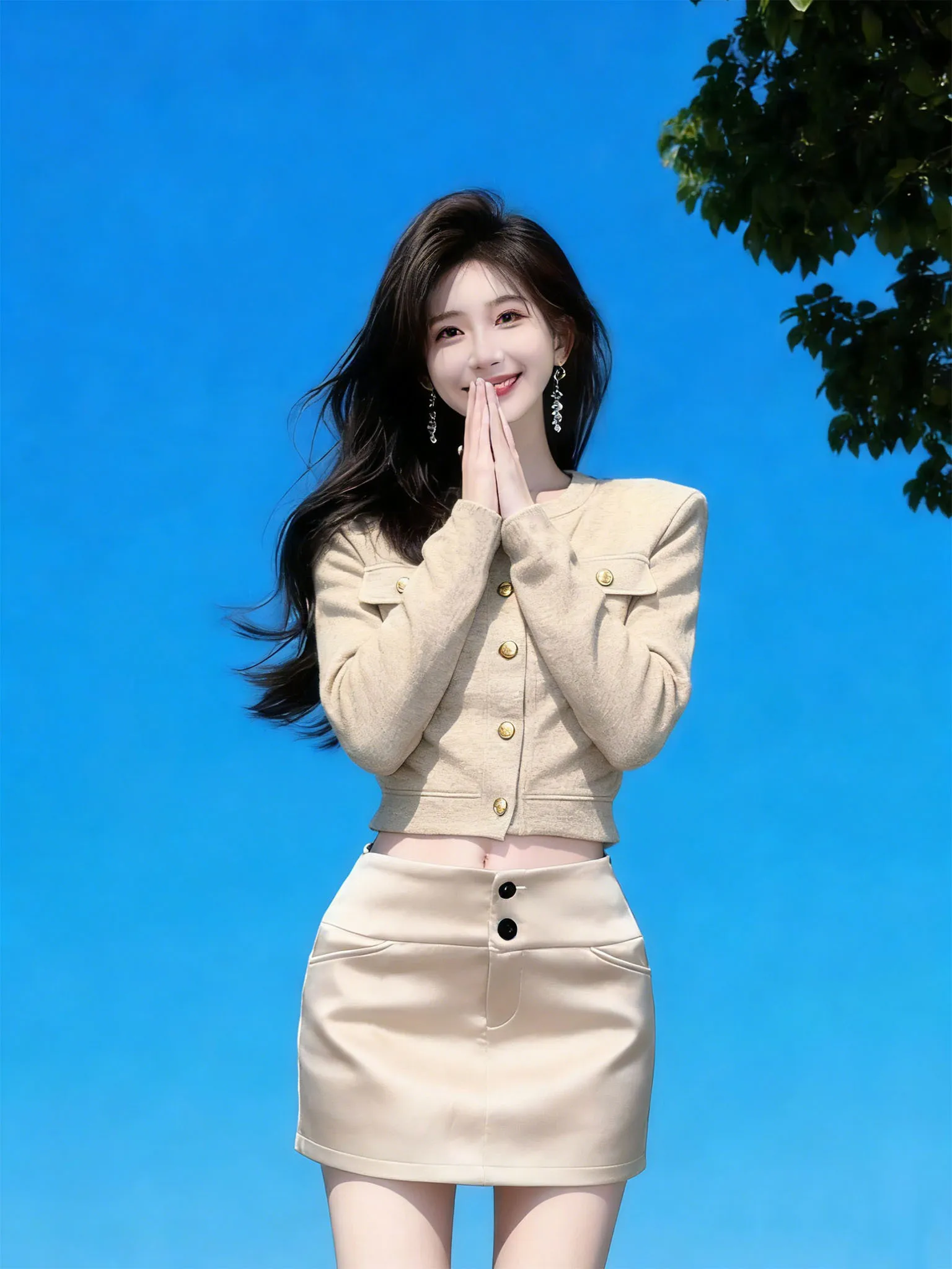 

Корейский ретро-комплект из двух предметов: женский вязаный костюм с юбкой на высокой талии и укороченным топом с длинными рукавами, модный весенний ансамбль