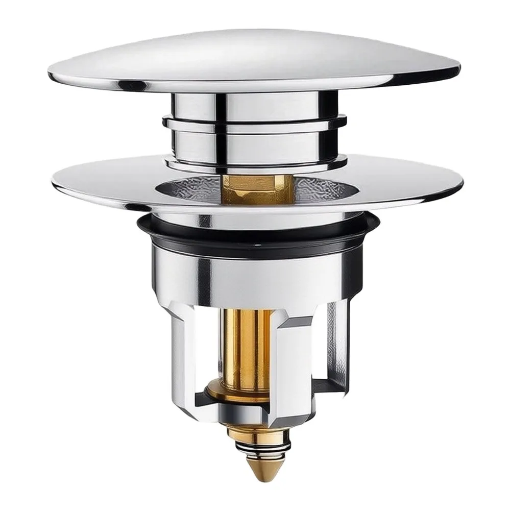 Press-and-Spring Sink Drain Stopper Featuring Brass Inner Mechanism and Glossy Silver Finish for Long-Term Use
