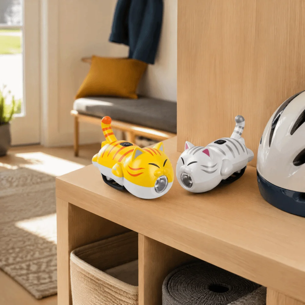 USB Rechargeable Bicycle Headlight Waterproof Super Bright Bike Front Light Cartoon Cat Shape Bright LED Cycling Light Safety