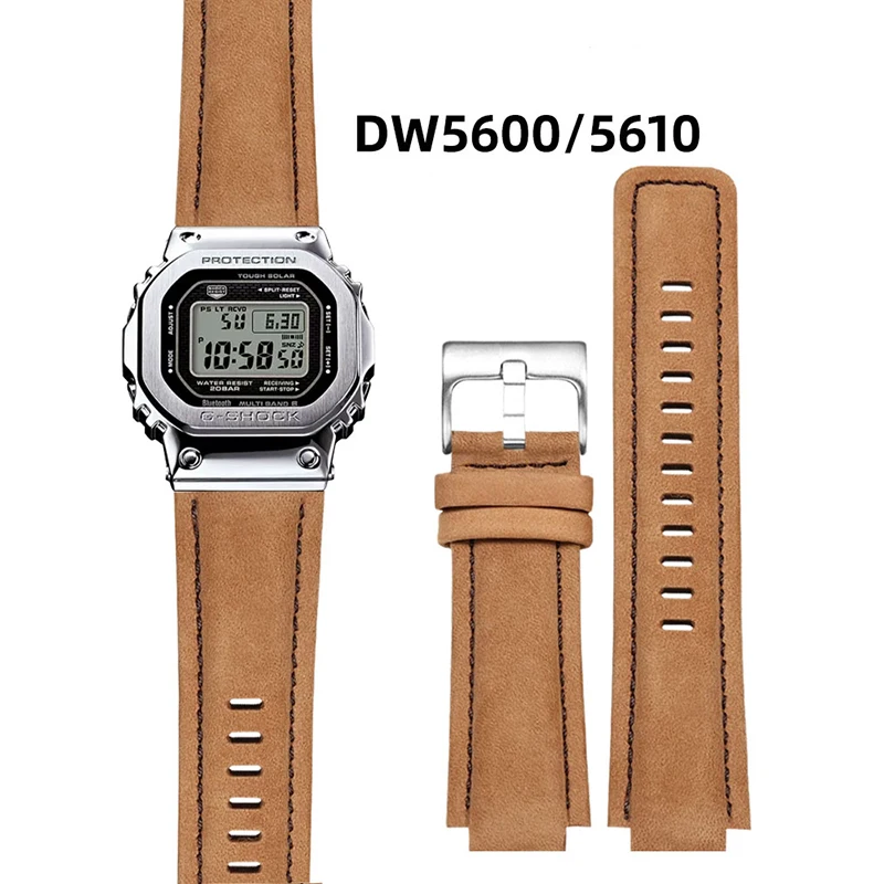 For Casio Modified Retro Vintage Cowhide Watch Strap DW5600 DW-5600 GW-B5600 GW-M5610 GA2100 Leather Bracelet Watchband 16mm