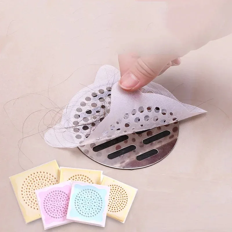 50pcs 10x10cm Disposable Floor Drain Stickers Anti-blocking Filter Floor Drain Mesh Sticker Hair Catcher Stopper Shower Drain view 5