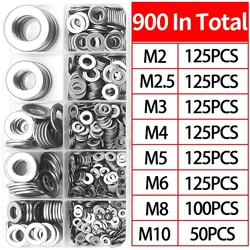 180/900PCS Stainless Steel Washer M2 M2.5 M3 M4 M5 M6 M8 M10 Metal Flat Washers Rings Plain Gaskets for Screw Assortment Kits