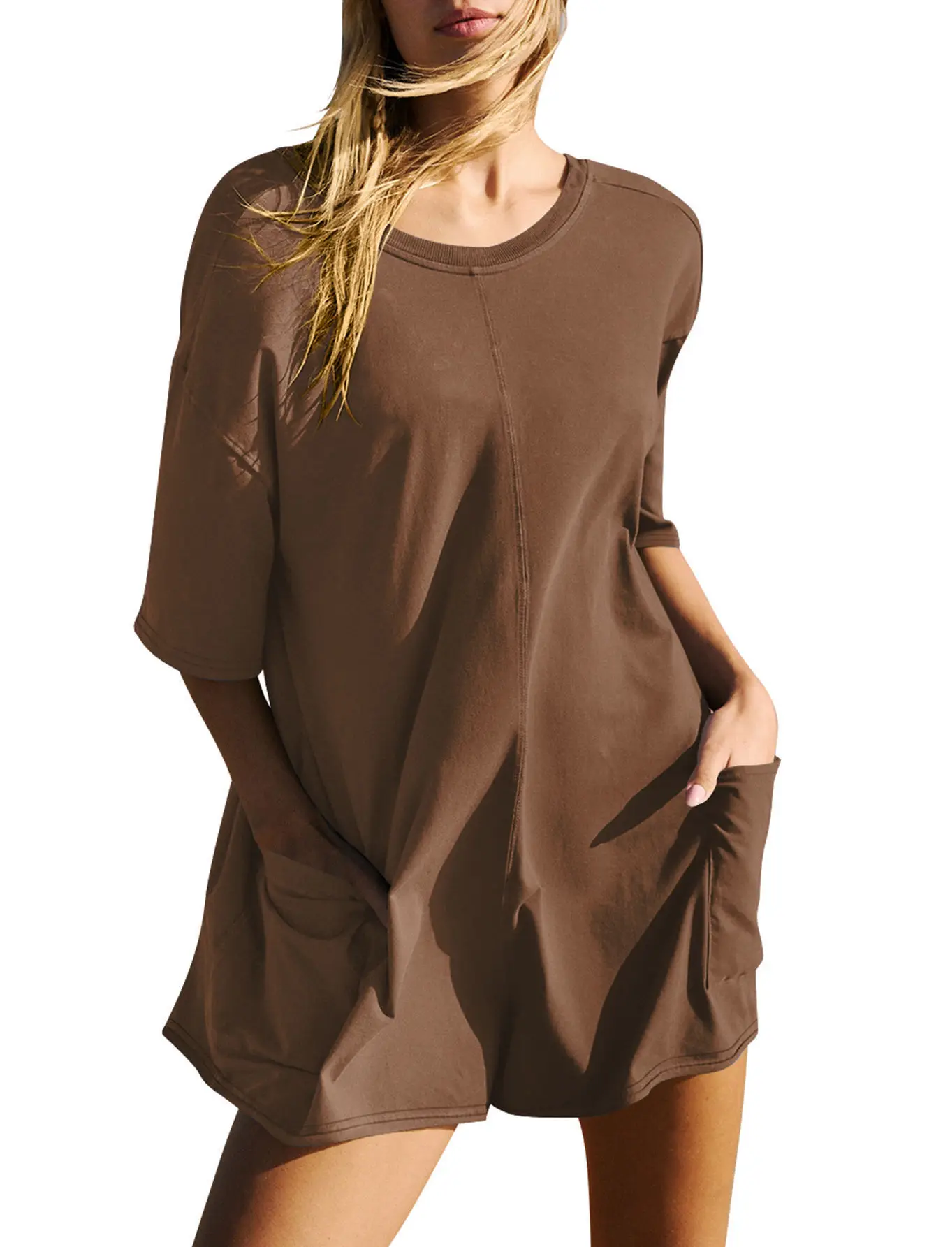 Women's Casual V-Neck Open Back Short Sleeve Loose Fit Pocket Jumpsuit | 2025 Summer New Arrival