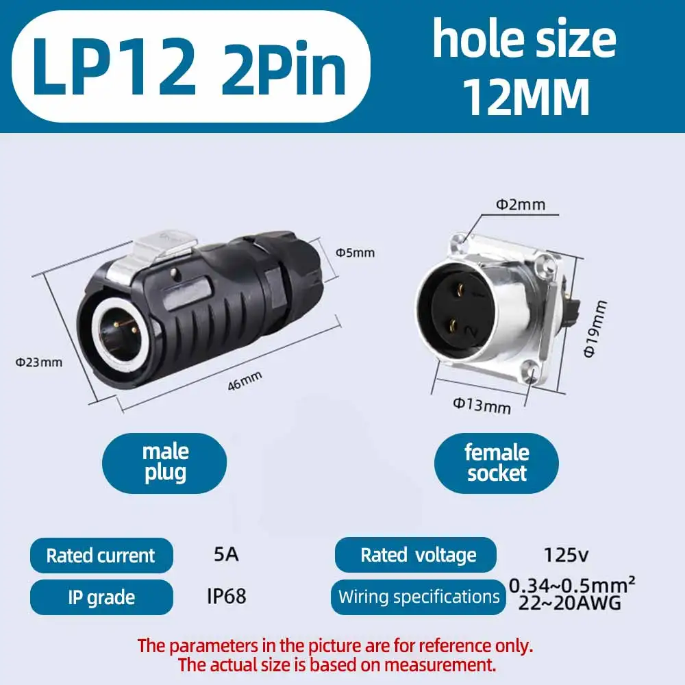 ZHQCN LP12 IP68 Waterproof Connector 2 Pin Male Female Power Cable Solderless Copper Core For Industrial Machines