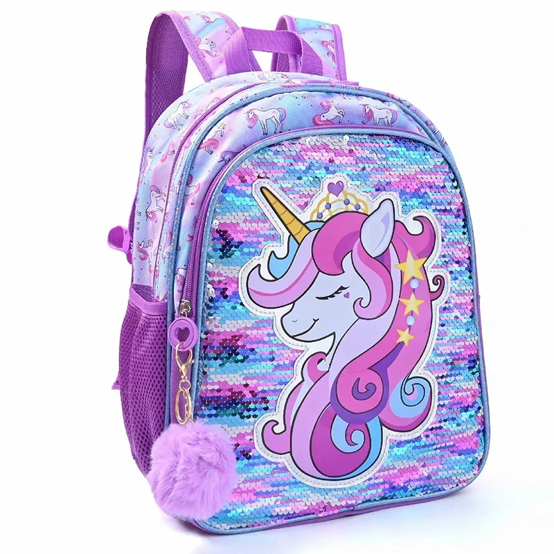 3Pcs Kid's Sequins Unicorn Backpacks Girls School Backpack with Lunch Pencil Bag Cute Travel School Bookbag Christmas Kids Gift