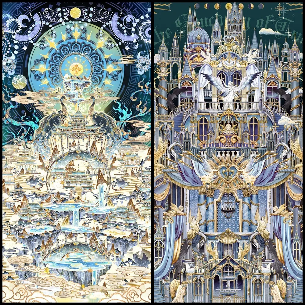 JIAMEI Kawaii Cartoon Celestial Palace&Holy Wing Star Dome 3D Miniature Scene Sticker DIY Hand Stacked Fun Stress Relief Sticker