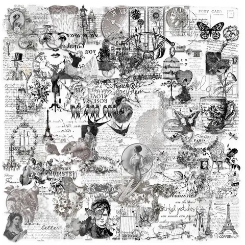 10/28/56pcs Transparent Black Stamp Art Painting Stickers Decals for DIY Decor Notebook Scrapbooking Phone Laptop Guitar