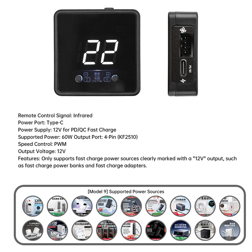 R DC 24V/12V/5V Ventilador de 4 fios PWM Controle de velocidade com display digital e controlador de controle remoto Gonvernor PD QC Carregamento rápido