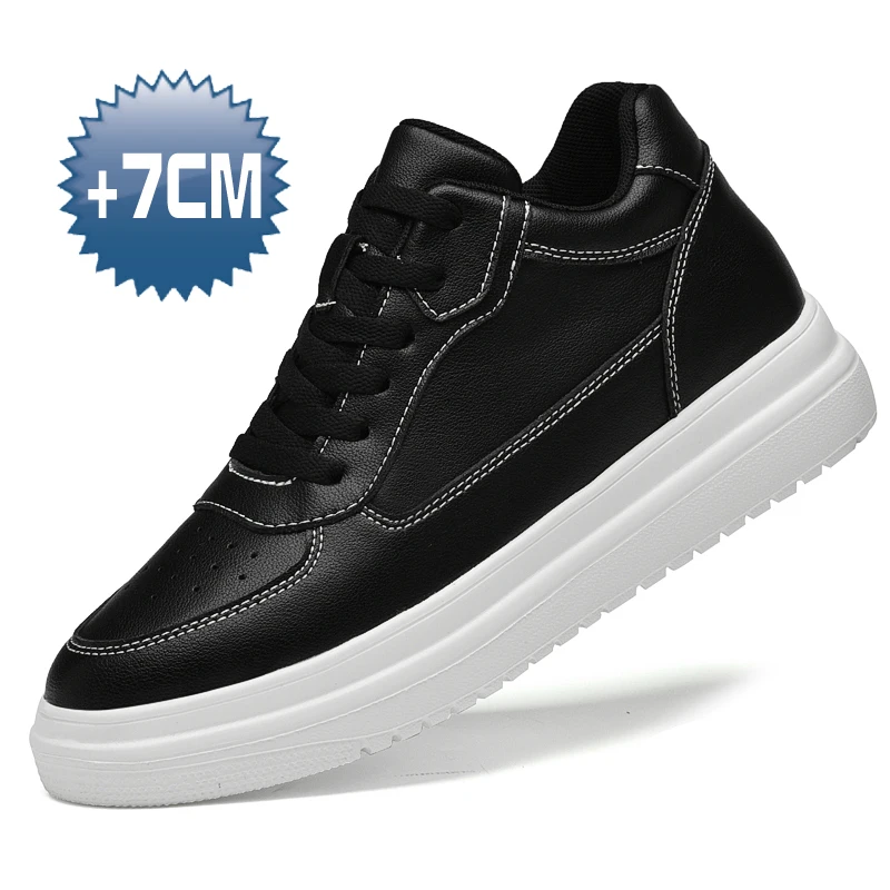 White Casual Inner Height Increase Men's Lift Elevator Shoes 7cm Genuine Leather Summer designer Platform Sneakers Zapatillas