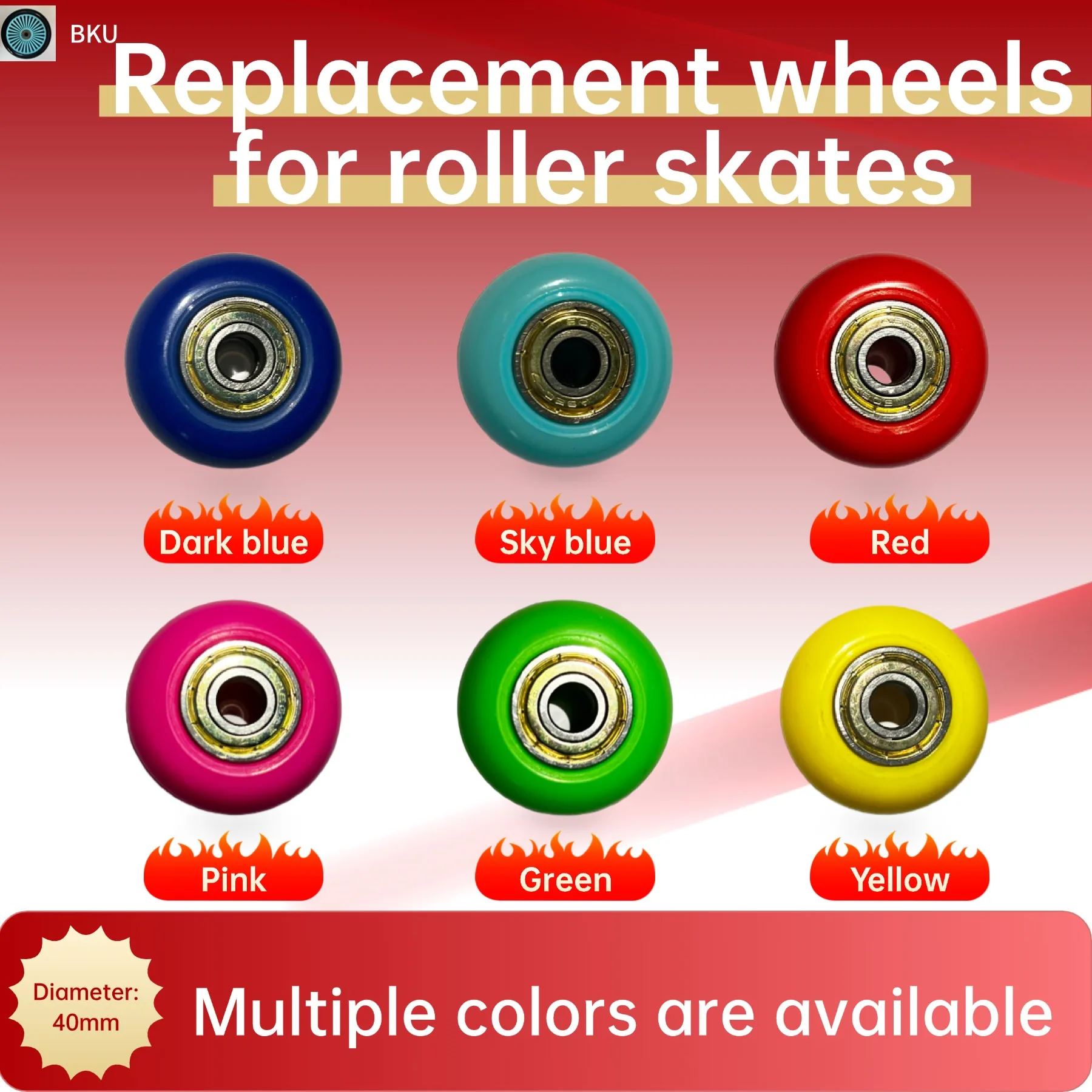 

2 Pieces/Pack PU Wheels (Diameter 40mm, Thickness 18mm) for Freestyle Inline Skates, Children's Swing Cars, Luggage Cases, etc.