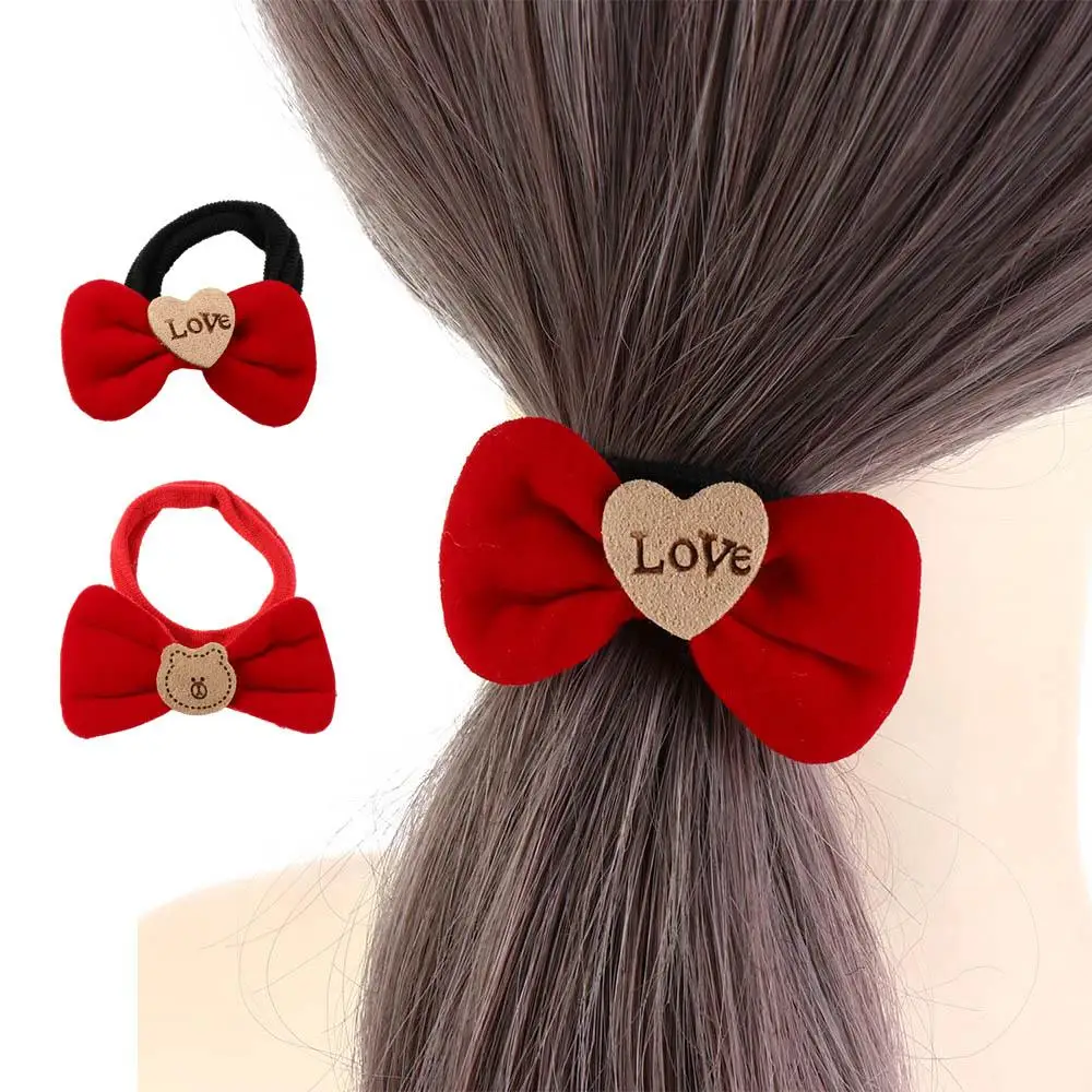 

Velvet Red Bow Scrunchies Elastic Hair Band Hair Tie Large Intestine Hairband Hair Accessories Hair Ring New Year Hair Rope