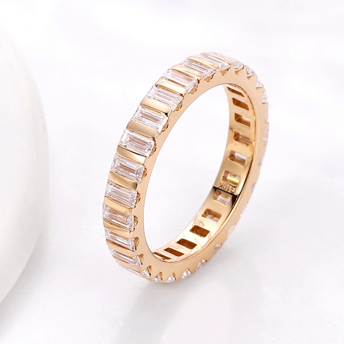 Provence Baguette cut Channel DEF/VS Lab diamonds Eternity Band Ring 10KGold full band Everyday Rings Wedding jewelry Custom