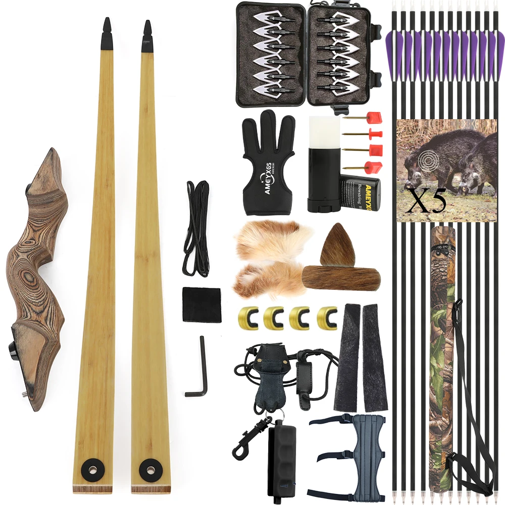 

20-50lbs Archery Longbow Bow Arrow Set Takedown Bow Wooden Riser 60inch LH/RH Outdoor Target Practice Hunting Shooting