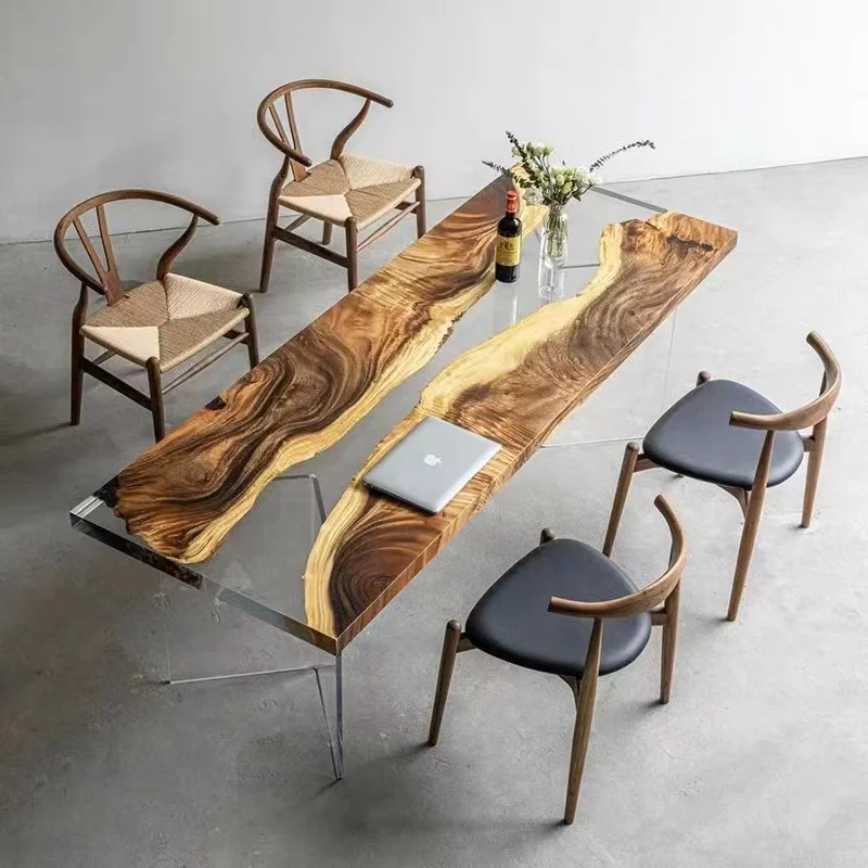 Factory Custom Epoxy Resin  Walnut Wooden Mold Computer Desk Design Clear Wood New Home Furniture Eco-friendly Dinining table