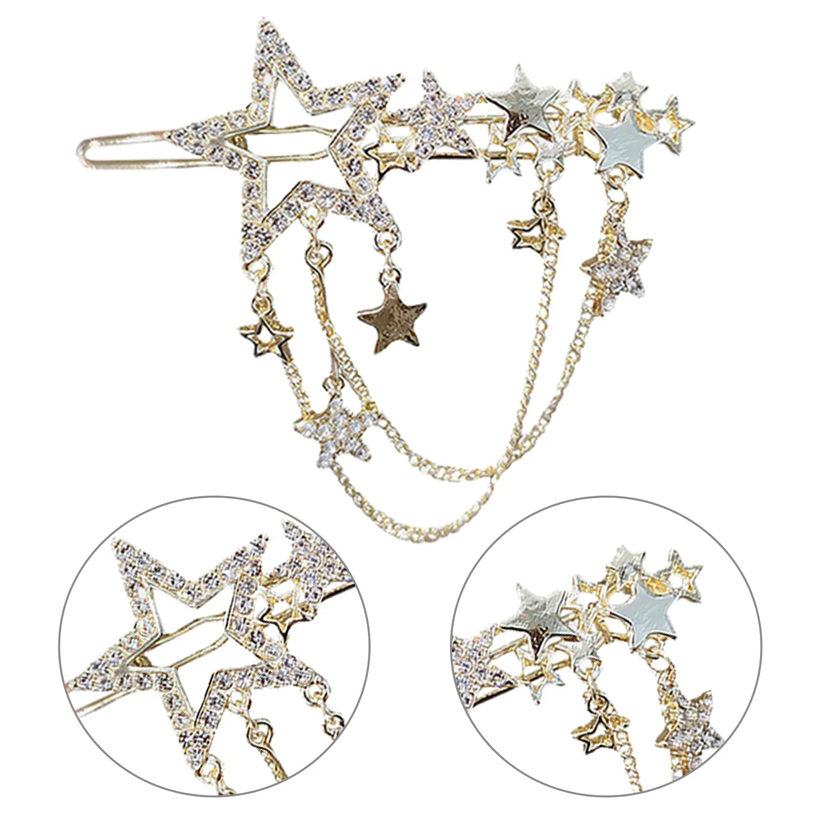 

2Pcs Metallic Stars Hair Clip Set Rhinestone Detail Tassel Accent Hairpins for Braiding Hair Accessories Styling Tool