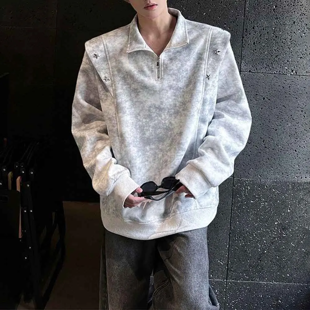 

Осенняя новая мужская толстовка с длинными рукавами и половиной молнии, свободные повседневные нишевые мужские топы в американском стиле ретро, модные тенденции High Street