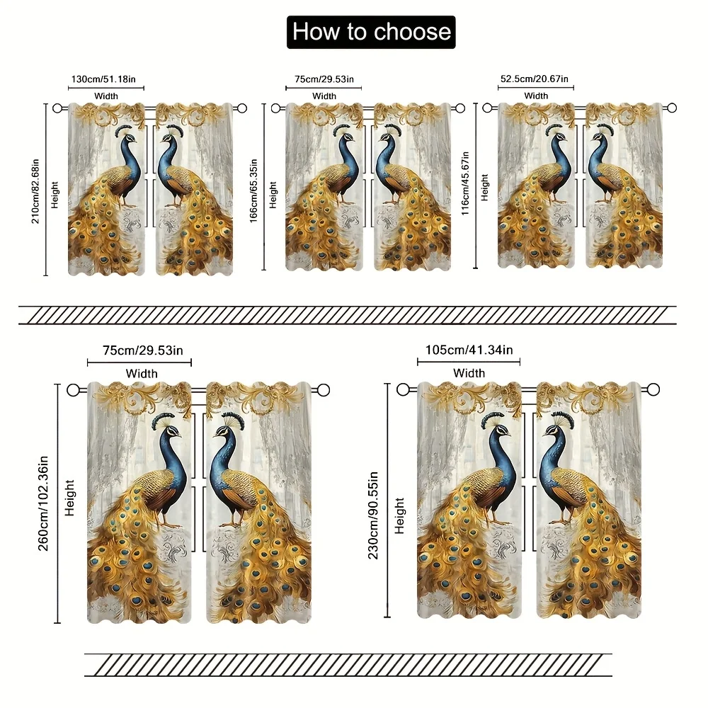 Majestic Peacock Curtain Drapes Pair Window Curtains Luxury Tropical Peafowl Print Elegant Home Decor Treatment