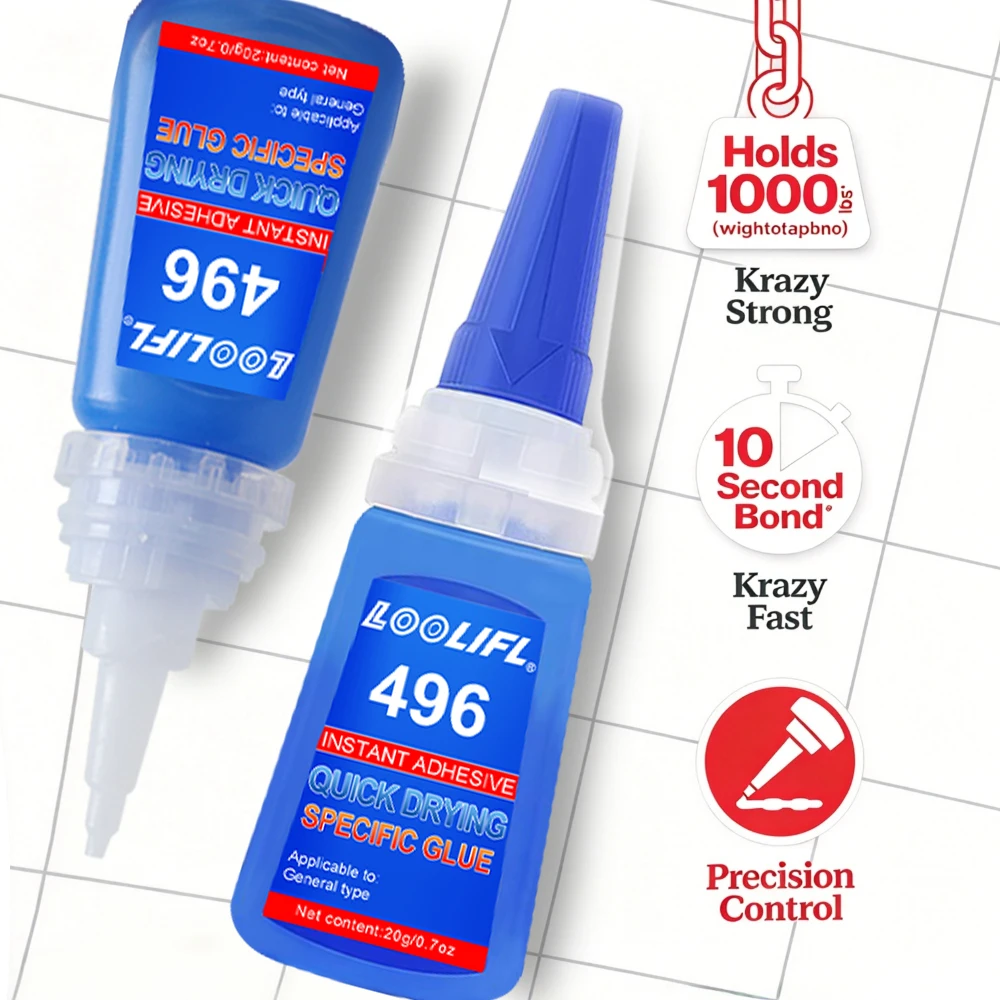 LOOLIFL 496 Instant Adhesive  20g Quick Drying Super Glue Cyanoacrylate Strong Bond Glue for Metal Plastic Rubber Ceramic Repair