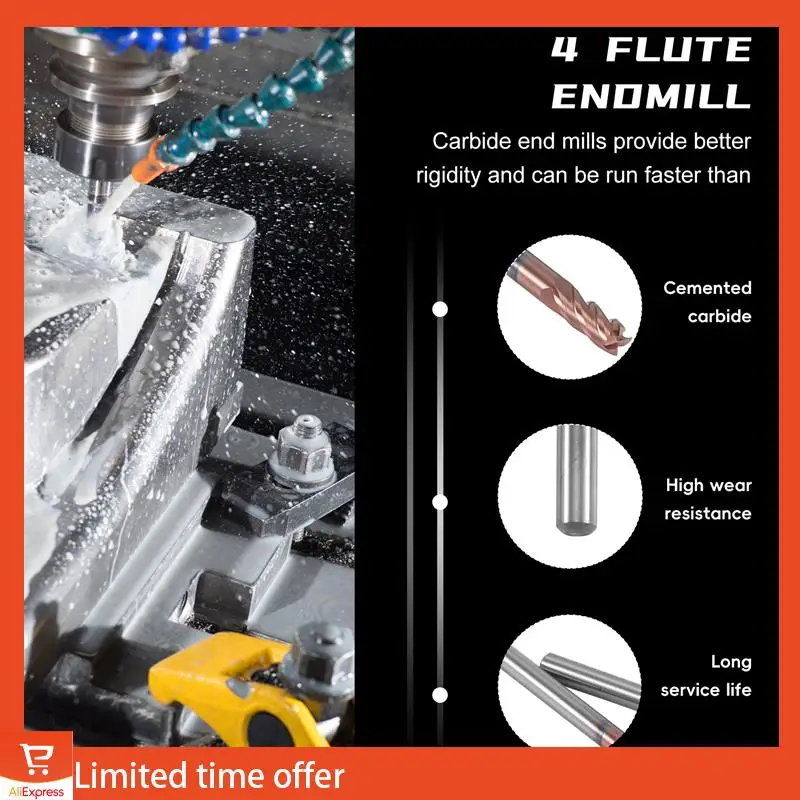 Fresh 5PCS 3Mm Solid Carbide Endmills Endmill D3X8XD4X50L 4Flute Side Milling Slotting Profiling Face Mill Standard Length