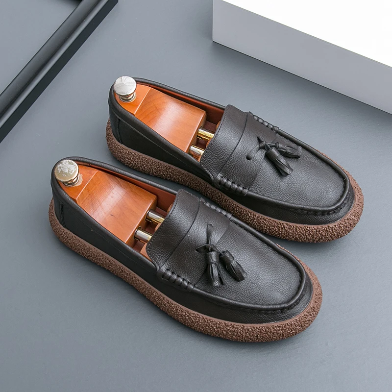 

New Men Business Loafers American One-foot Casual Comfortable and Fashionable Brand Leather Shoes Size 38-44 Men Shoes