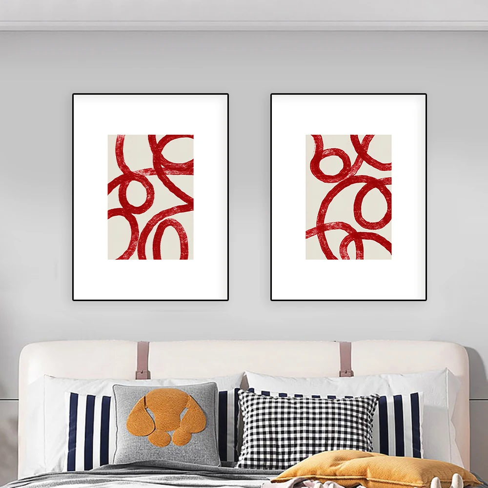 

﻿ Contemporary Red Abstract 2 piece Set of Prints Poster Minimalist Aesthetics Wall Art Canvas Painting Living Room Gallery Deco