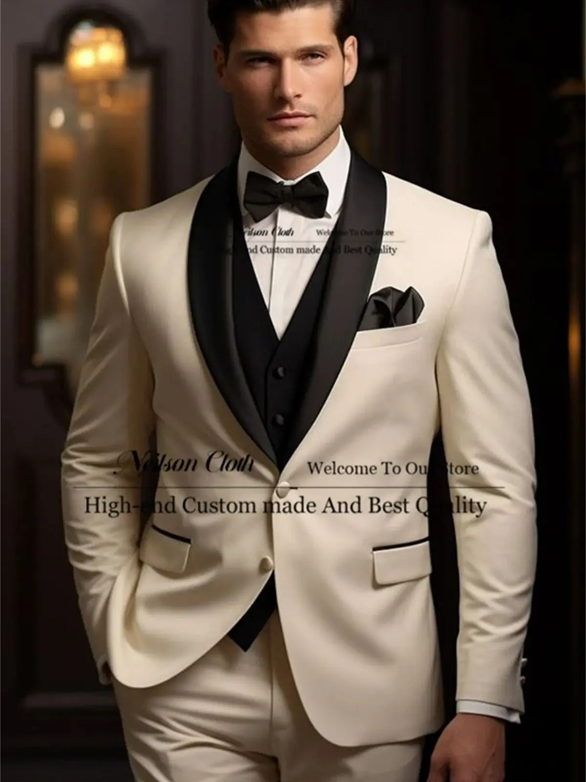 

Formal Office Male Prom Blazers 3 Pcs Jacket Vest Pants Sets Groom Wedding Tuxedos Slim Fit Shawl Lapel Groomsmen Costume Homme