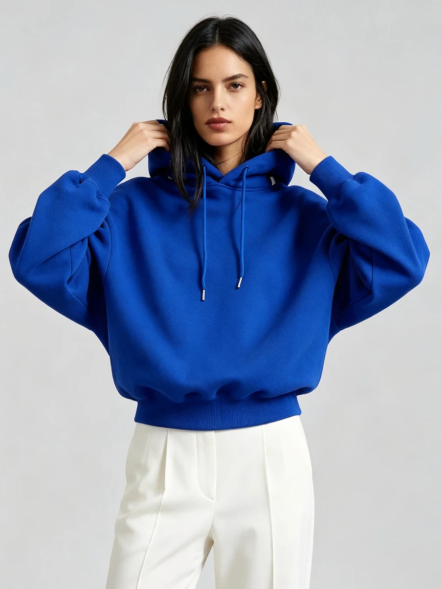 LIMO Women Hoodie Drawstring Pullover Long Sleeve Cuffed Hem Loose Oversized Casual  Lined Daily Basic Sweatshirt Tops