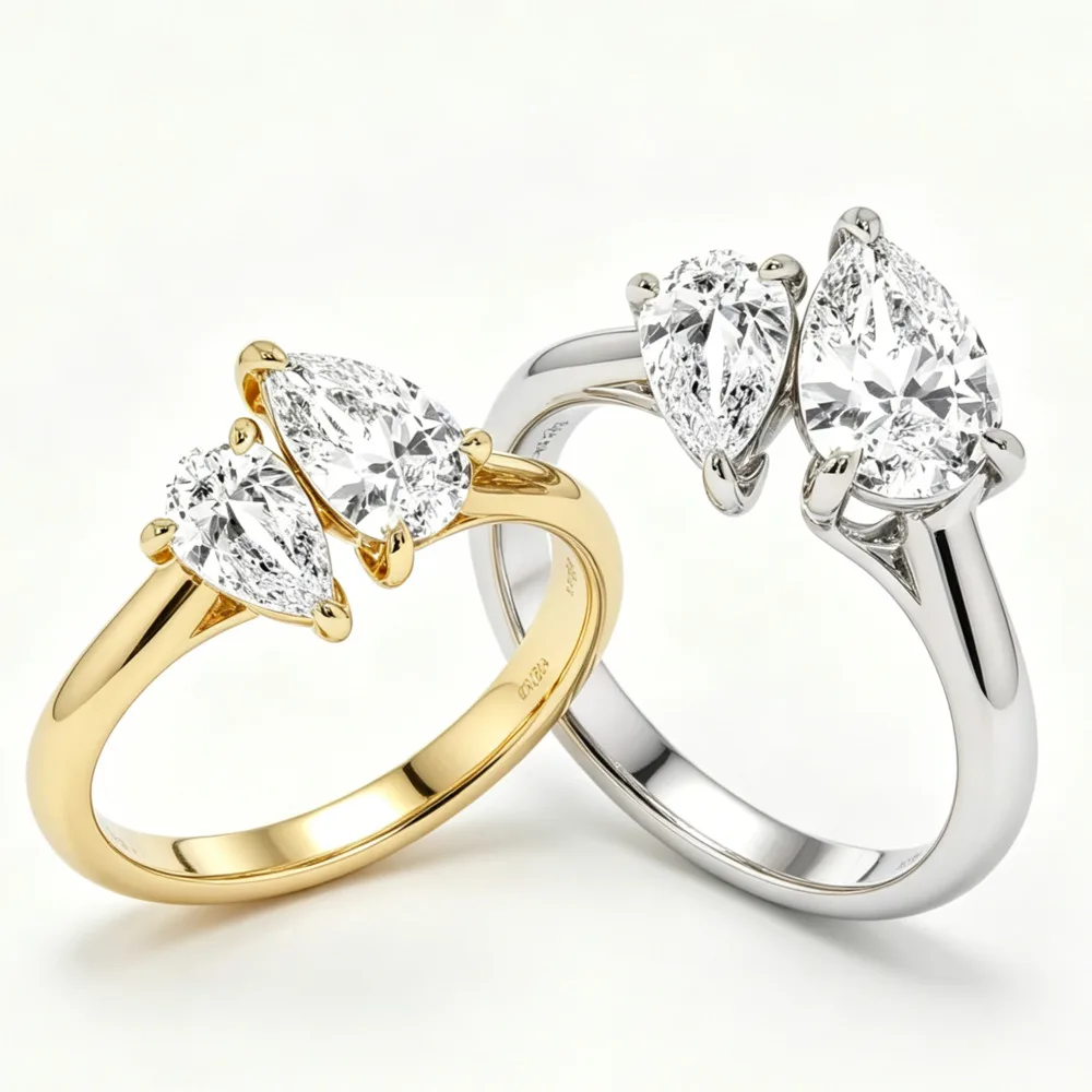 925 Sterling Silver Two Pear Cut Split Shank Two Stone Engagement Ring D VVS1 Moissanite Statement Wedding Fine Jewelry For Wome