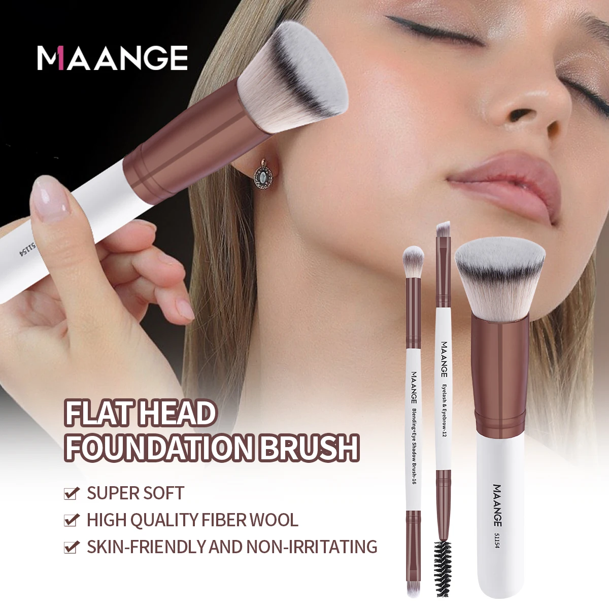 MAANGE-Juego de brochas de maquillaje de 3 piezas, pinceles para base de maquillaje, pincel para cutis, crema, sombra de ojos, regalo para el día de la madre, esposa, mujer