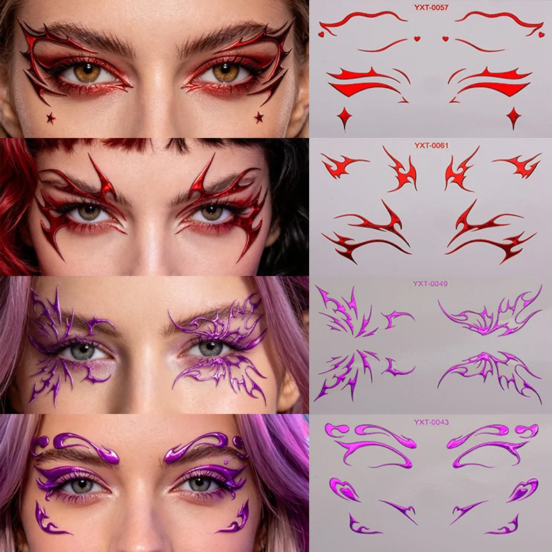 Purple Red Eyes Makeup Stickers Laser Eye Eyeliner Eyebrows Face Art Sticker Decals Halloween New Year Festival Temporary Tattoo