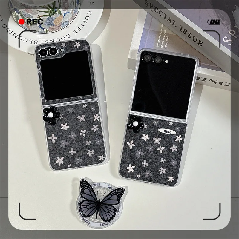 

Korean 3D Flower Butterfly Bracket for Samsung Galaxy Z Flip 7 6 5 4 Protective Back Cover for ZFlip5 ZFlip6 ZFlip7 Case Shell