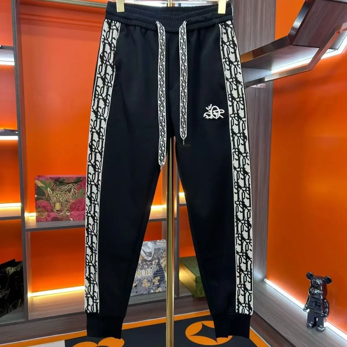 

Мужские повседневные брюки Spring Fashion премиум-класса с вышивкой и поясом, свободные, прямого кроя, на эластичной резинке, со средней посадкой, из смесового хлопка