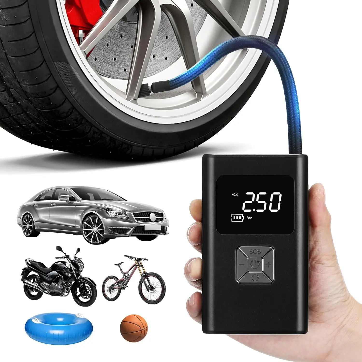 

Portable Tire Inflator 150PSI Electric Air Compressor with LED Light & Digital Gauge for Car, Bike, Motorcycle, Ball