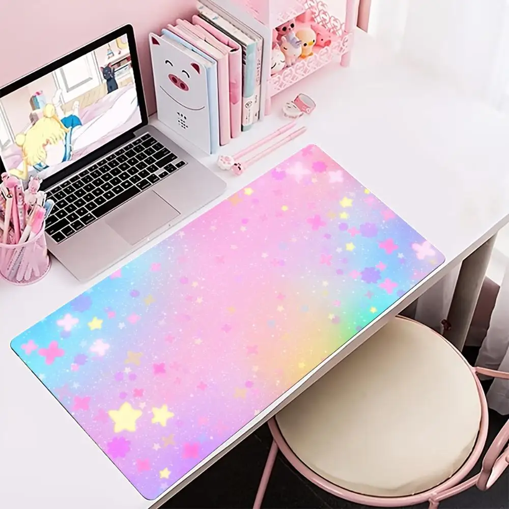 Magical Moon Fairy Gaming Mouse Pad Non Slip Rubber Stitched Edge Keyboard Table Mat For Laptop Office Desktop Setup