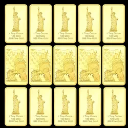 1~20pcs 1oz Gold Bar One Troy Ounce 100 Mills 999 Fine Gold/Silver Statue of Liberty Gold Bullion Gold Bar for Collection