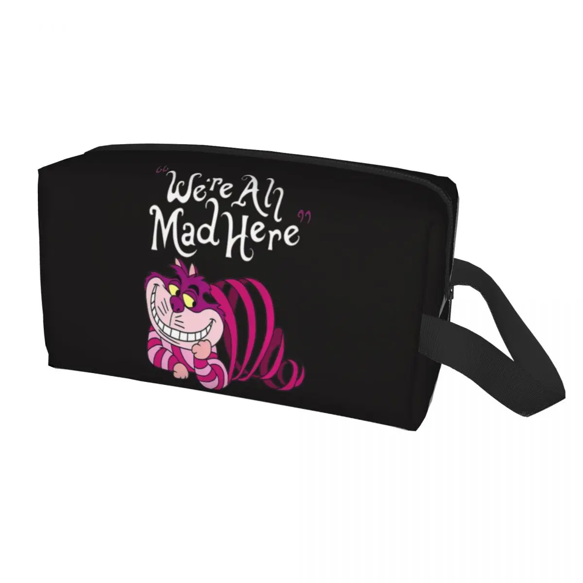 Custom Cute Cheshire Cat Travel Toiletry Bag for Women We're All Mad Here Cat Cosmetic Makeup Organizer Beauty Storage Dopp Kit