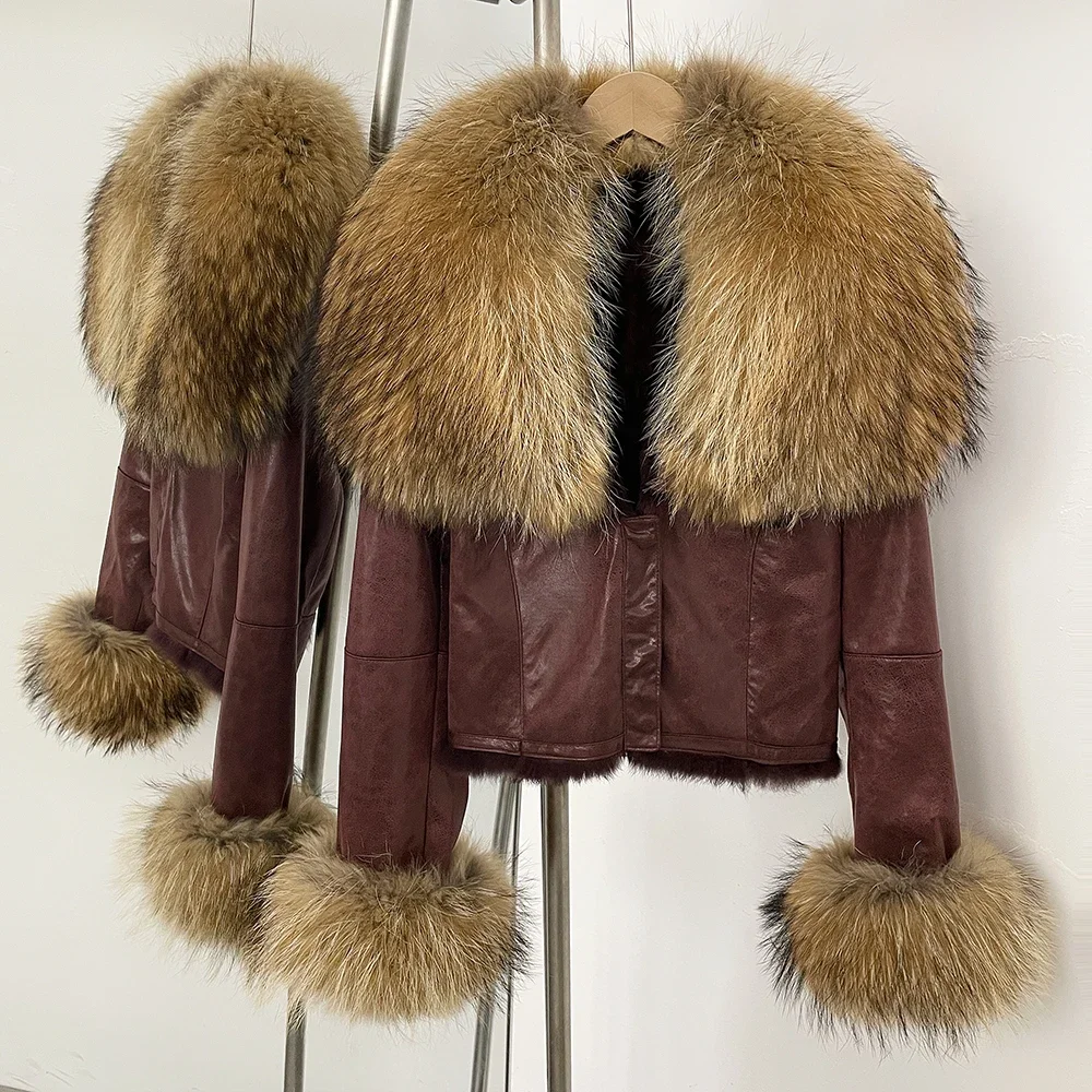 Natürliche Waschbären Pelz 2025, Mode Mäntel Kaninchen Pelz Liner Weibliche Wildleder Fuchs Pelzmantel Neue Herbst Winter Kurze Kleidung Warme Frauen