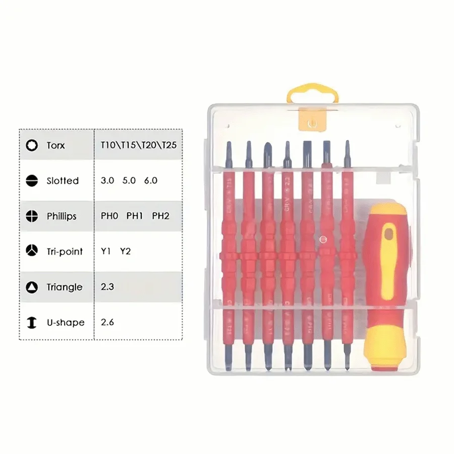 1 Set 7 In 1 500V Changeable Insulated Screwdrivers Set, With Magnetic Phillips And Slotted Bits Electrician Tools Kit