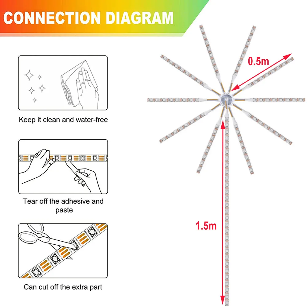 Bluetooth app controle fogos de artifício led luzes de tira usb fada sonho noite lâmpada para o casamento natal casa festa quarto parede decoração