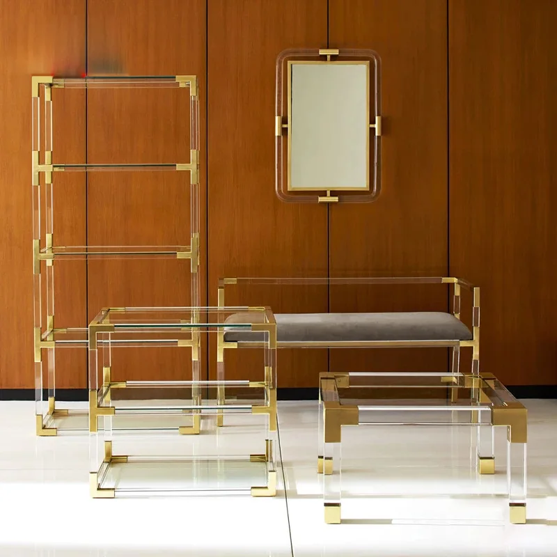 طاولة قهوة شفافة من الأكريليك، أثاث، طراز شمالي أنيق وبسيط، طاولة حافة منزلية جديدة