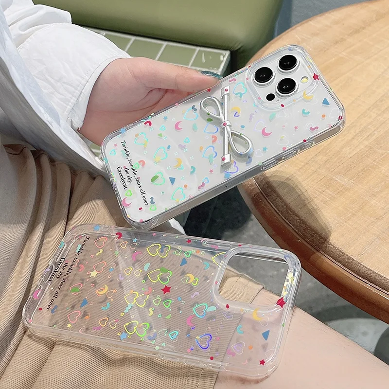 Korea INS Pop Glitter laser Love heart Cute Phone Cases For iphone 15 13 12 14 Pro Max 13PM 15Pro i11 transparency soft Cover