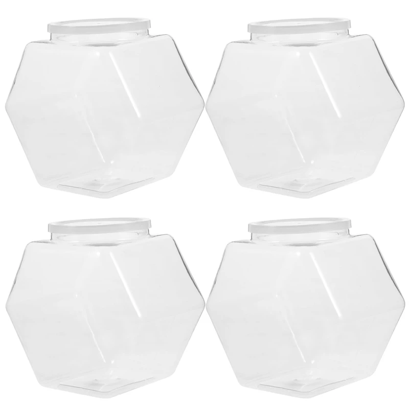 

4Pcs 2150ml Clear Hexagon Plastic Jar With Lids Candy Cookie Packaging Jars Reusable Food Storage Container Kitchen Supplies