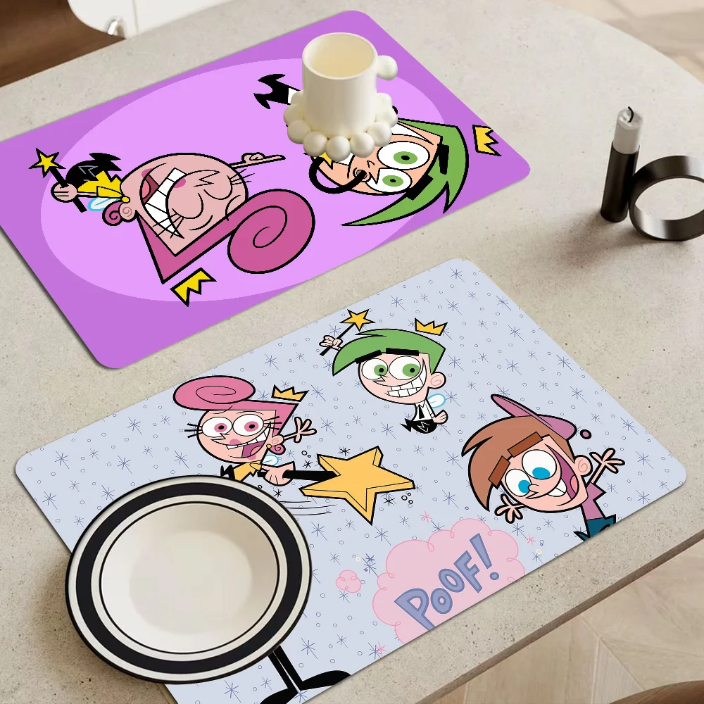 

The Fairly OddParents Super Absorbent Coffee Mat Dish Draining Mat Large Kitchen Drying Mat Quick Dry Bathroom Drain Pad Kitchen