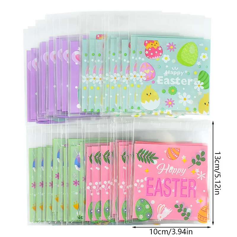 50/100pcs Easter Cookie Candy Bag Cute Rabbit Eggs Handmade Baking Gift Packaging Bags Happy Easter Party Decoration Supplies