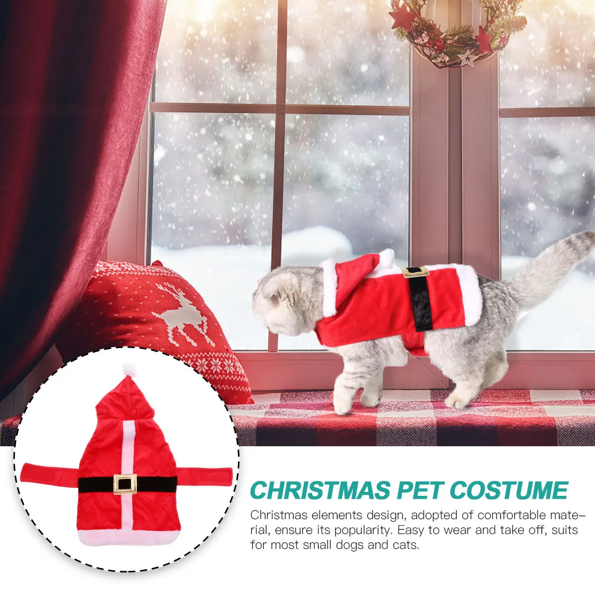 

1Pcs Christmas Pet Costume Red Dress Durable Reusable Small Dogs Cats Holiday Supplies Christmas Pet Costume Dog Clothes